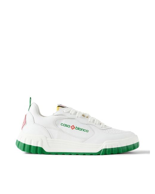 Casablancabrand White The Court Logo-print Mesh And Rubber-trimmed Leather Sneakers for men