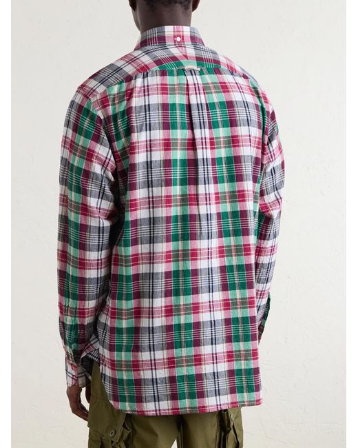 Drake's Red Button-Down Collar Checked Cotton Shirt for men
