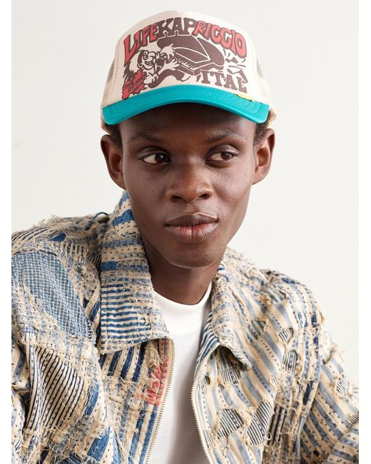 Kapital Blue Life Kapriccio Mesh-Trimmed Printed Scuba Trucker Cap