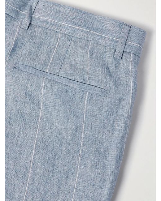 Pantaloni in lino a righe di Brunello Cucinelli in Blue da Uomo