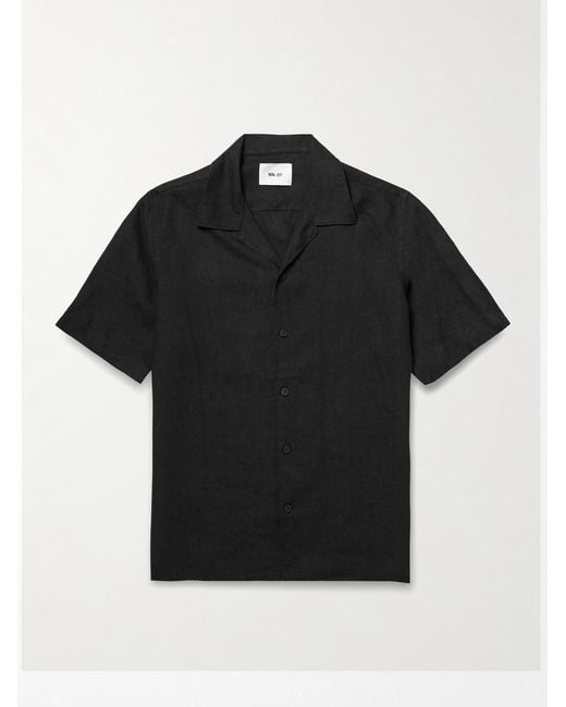 NN07 Black Julio 5708 Camp-Collar Linen Shirt for men