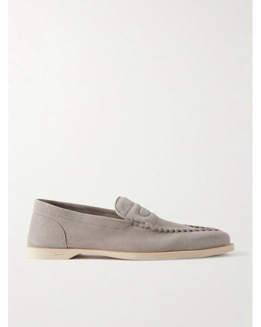 John Lobb White Pace Suede Loafers for men