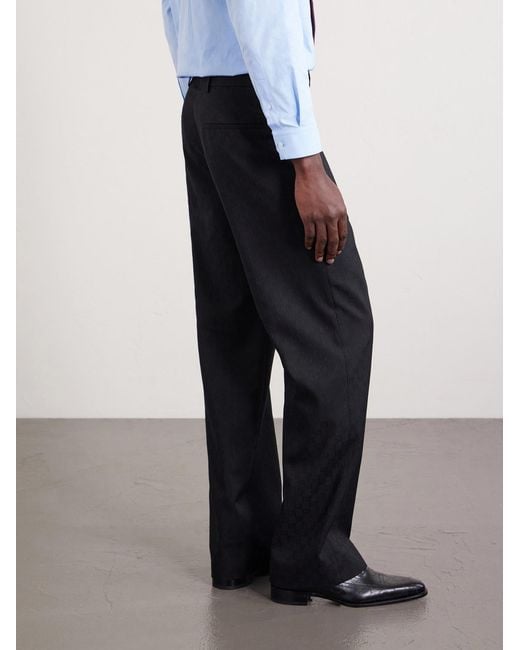 Gucci Blue Straight-Leg Logo-Jacquard Twill Trousers for men