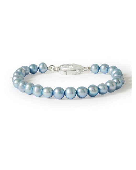 Hatton Labs Blue Silver Freshwater Pearl Bracelet for men