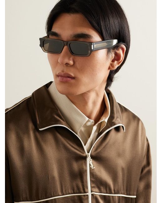 Saint Laurent White New Wave Rectangular-Frame Acetate Sunglasses for men