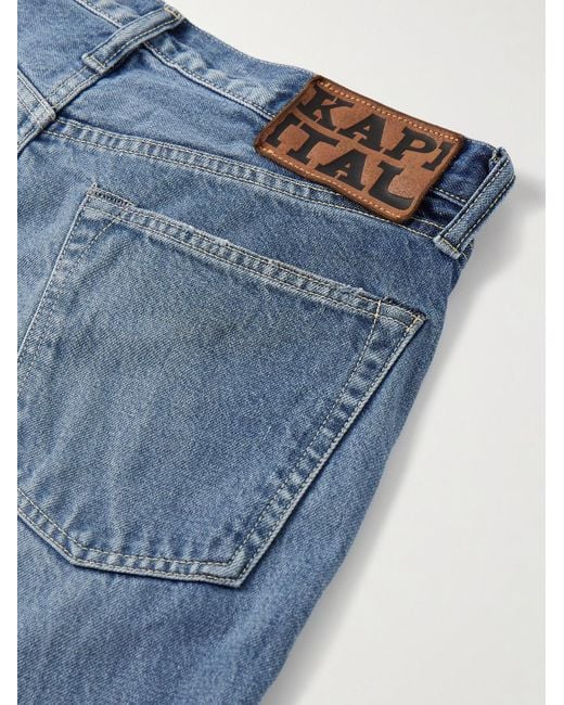 Kapital Blue Monkey Cisco Straight-leg Distressed Embroidered Jeans for men