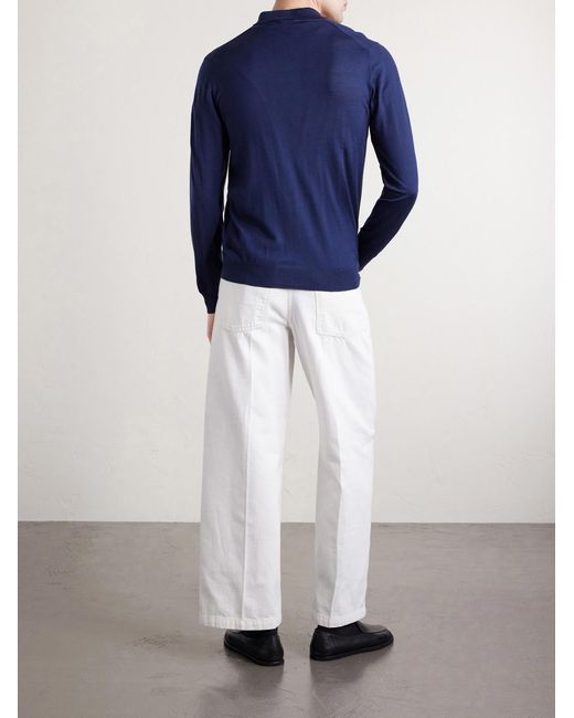 Fedeli Blue Knitted Wool Polo Shirt for men