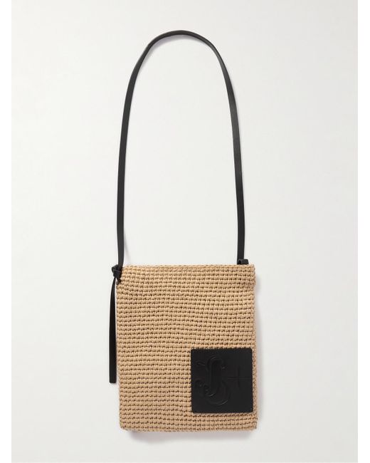 Jil Sander Natural Leather-trimmed Raffia Messenger Bag for men
