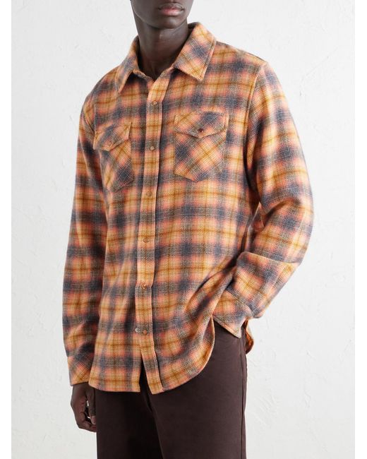 God's True Cashmere Orange Checked Cashmere Shirt for men