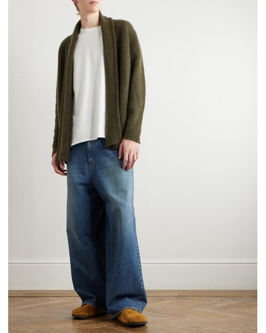 The Elder Statesman Green Shawl-Collar Cashmere Cardigan for men
