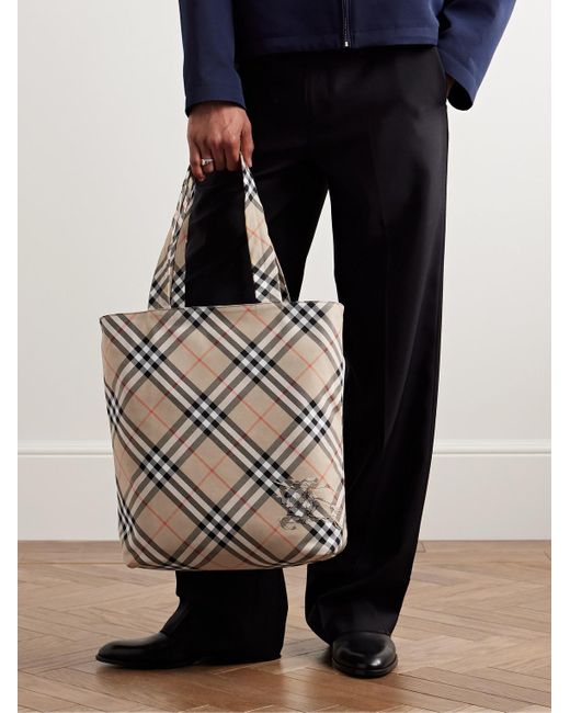 Burberry Logo Appliqued Checked Twill Tote Bag in Grey for Men Lyst UK