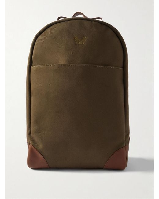 Bennett Winch Green Logo-Embroidered Leather-Trimmed Cotton-Canvas Backpack for men