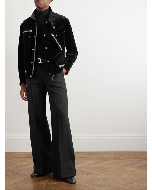 Tom Ford Black Leather-Trimmed Cotton-Velvet Biker Jacket for men