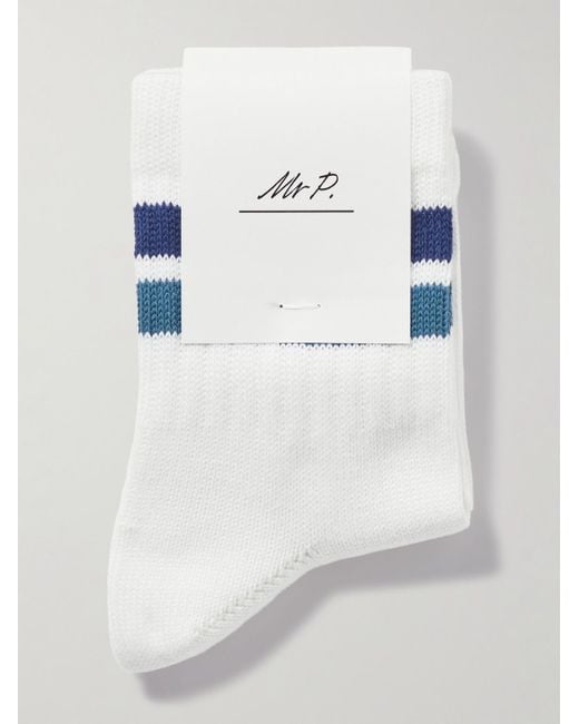 Mr P. Blue Striped Ribbed Cotton-blend Socks for men