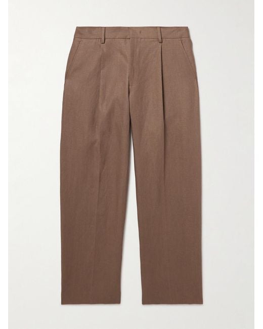 NN07 Brown Kay 1454 Straight-Leg Pleated Linen Trousers for men