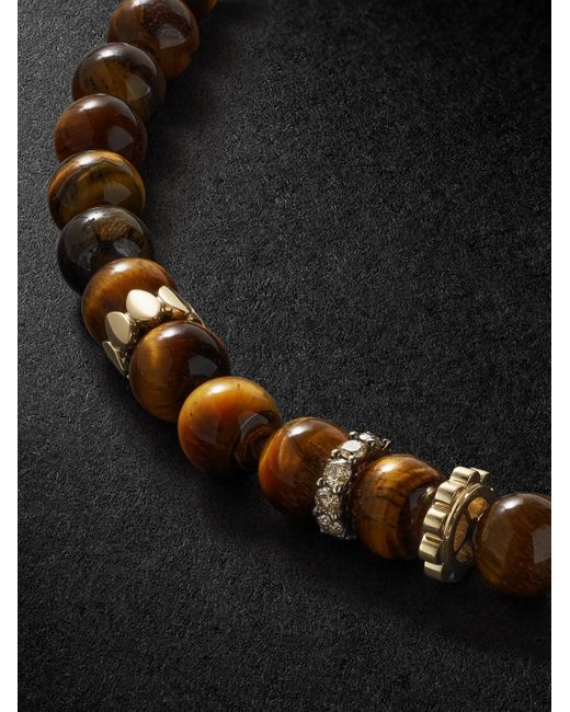 Sydney Evan Black 14-Karat, Tiger's Eye And Diamond Necklace for men