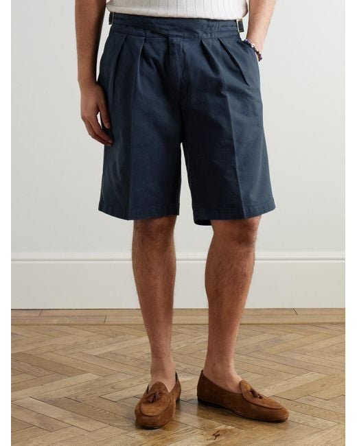Rubinacci Blue Manny Straight-Leg Pleated Cotton Shorts for men