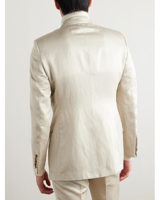 Tom Ford Natural Dyllan Double-Breasted Silk And Linen-Blend Twill Suit Jacket for men