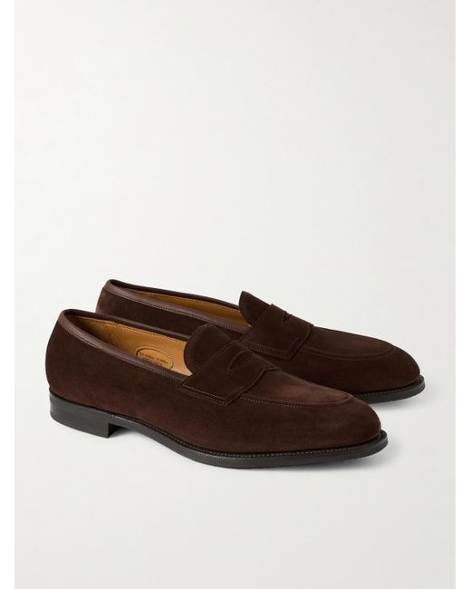 Edward Green Brown Piccadilly Suede Penny Loafers for men