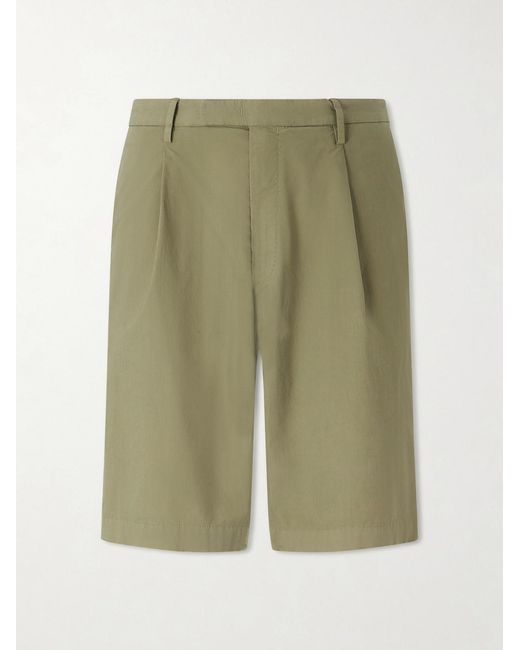 Boglioli Green Straight-Leg Pleated Cotton-Blend Poplin Shorts for men