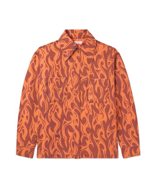 ERL Orange Logo-embroidered Distressed Printed Cotton-canvas Jacket for men