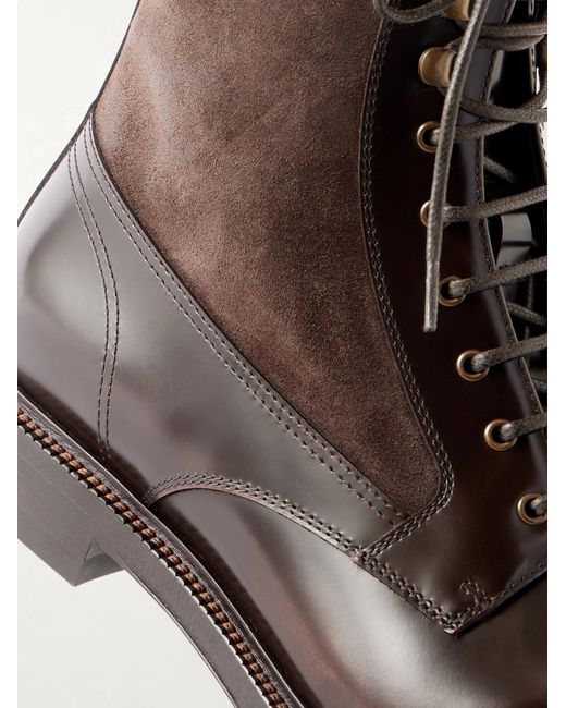Brunello Cucinelli Brown Suede-trimmed Leather Lace-up Derby Boots for men