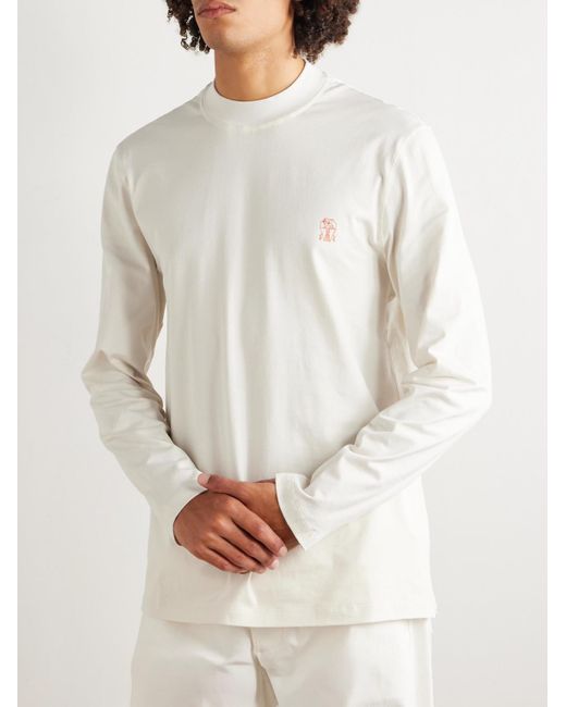 Brunello Cucinelli Natural Logo-print Cotton-jersey Mock-neck T-shirt for men