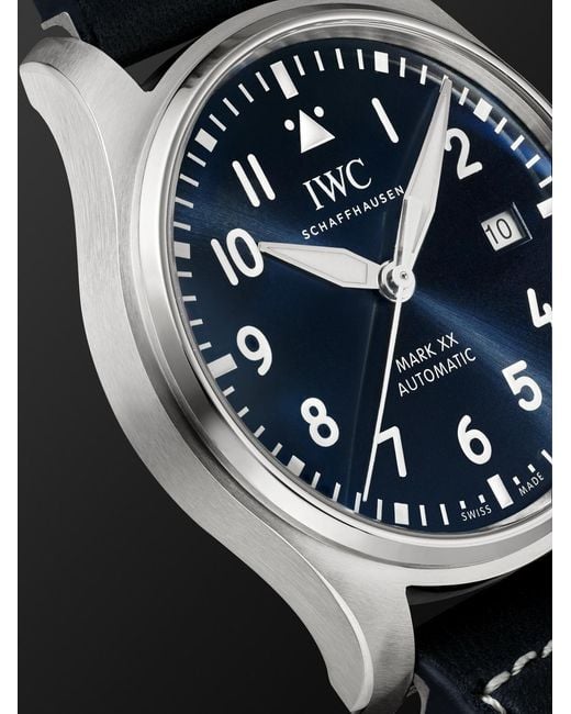 Iwc Black Pilot's Mark Xx Automatic 40mm Stainless Steel And Leather Watch for men
