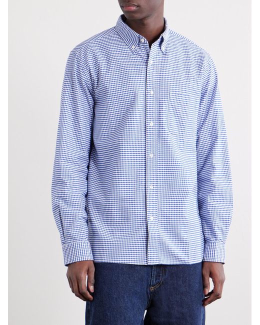 Beams Plus Blue Button-Down Collar Checked Cotton Shirt for men