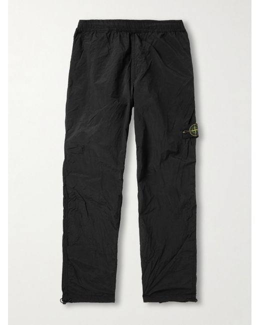 Stone Island Black Straight-Leg Logo-Appliquéd Econyl Nylon Metal Trousers for men