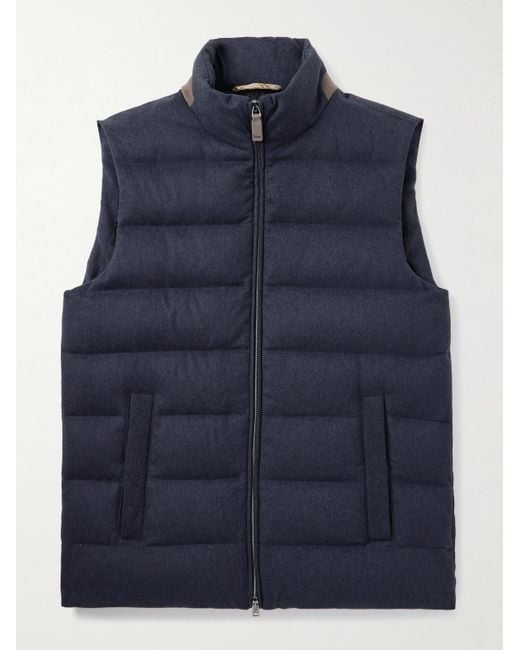 Herno Blue Suede-Trimmed Quilted Silk And Cashmere-Blend Twill Down Gilet for men