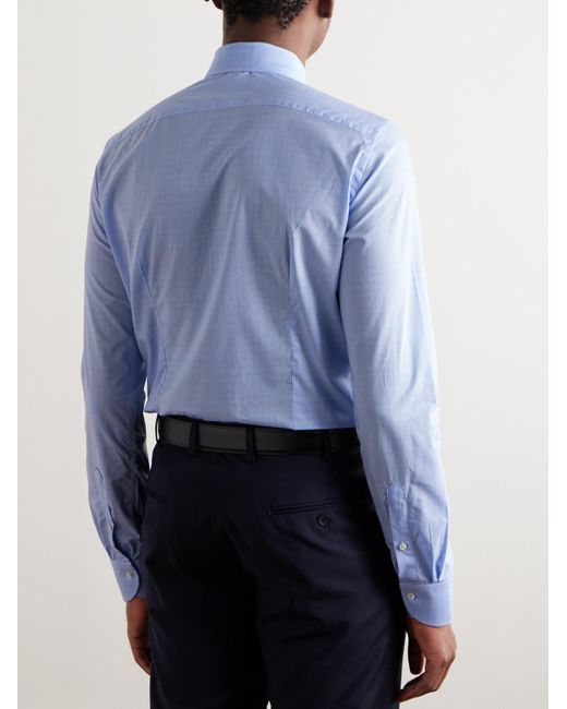 Camicia in popeline di cotone a quadri con collo alla francese di Canali in Blue da Uomo
