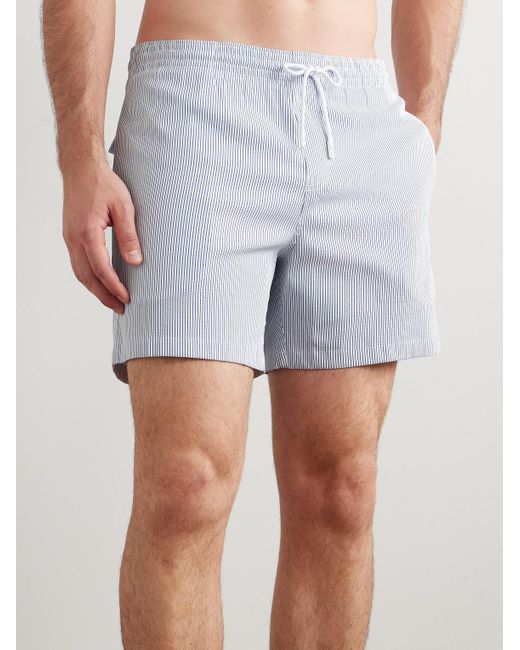 Loro Piana Blue Daneu Straight-Leg Mid-Length Striped Swim Shorts for men