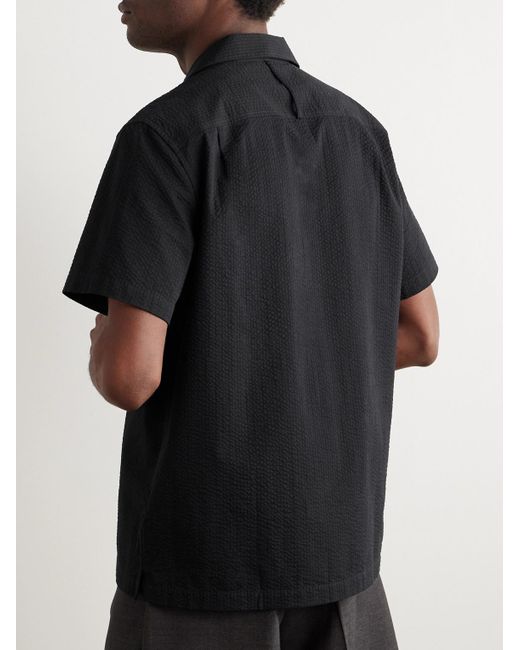 Mr P. Black Convertible-collar Cotton-seersucker Shirt for men