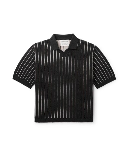 A Kind Of Guise Black Mahua Striped Linen And Cotton-Blend Polo Shirt for men