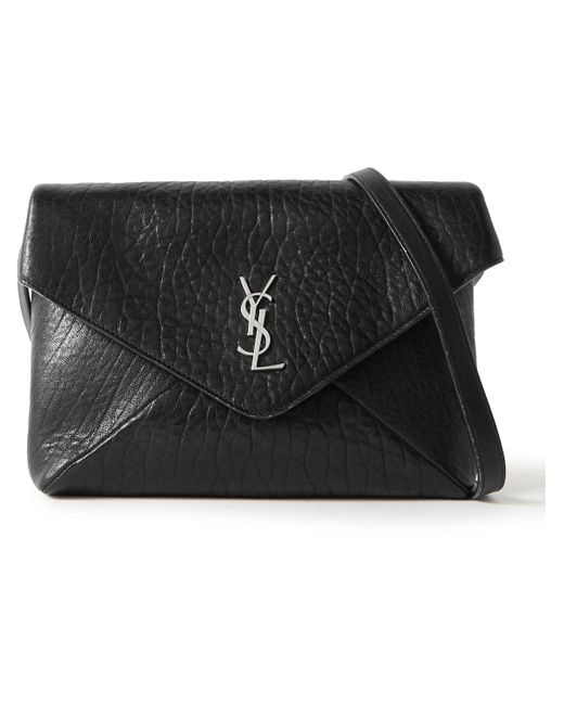 Saint Laurent Black Cassandre Logo-Appliquéd Textured-Leather Pouch for men