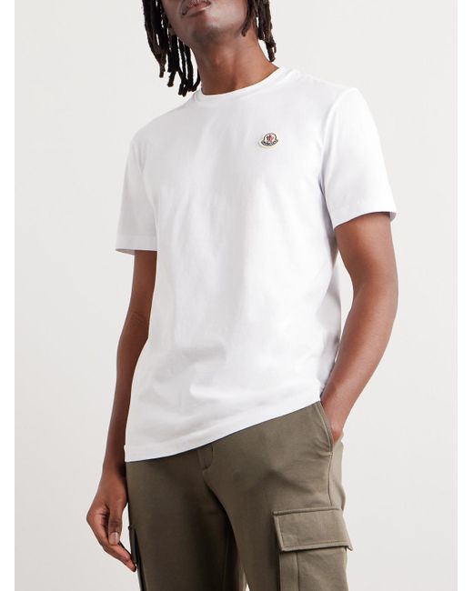 Moncler White Three-pack Logo-appliquéd Cotton-jersey T-shirts for men