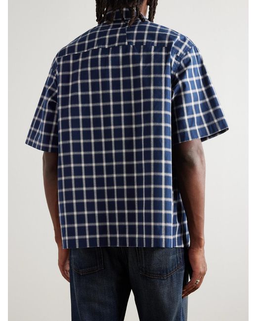 Rhude Blue Logo-Embroidered Checked Cotton-Poplin Shirt for men