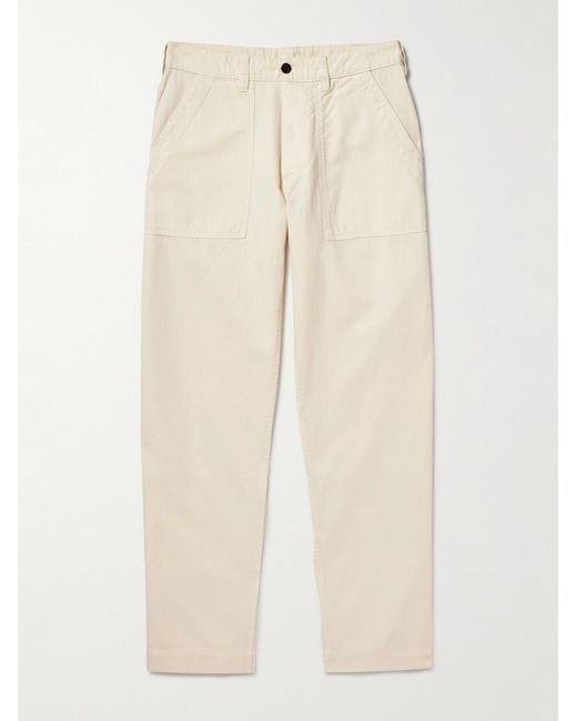 Drake's Natural Tapered Herringbone Cotton And Linen-Blend Twill Trousers for men
