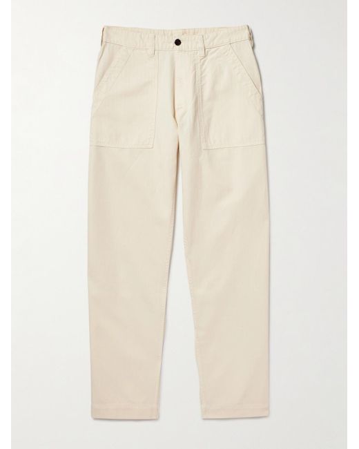 Drake's Natural Tapered Herringbone Cotton And Linen-Blend Twill Trousers for men