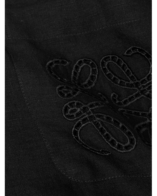 Paula's Ibiza Camicia in lino con colletto convertibile e logo ricamato di Loewe in Black da Uomo