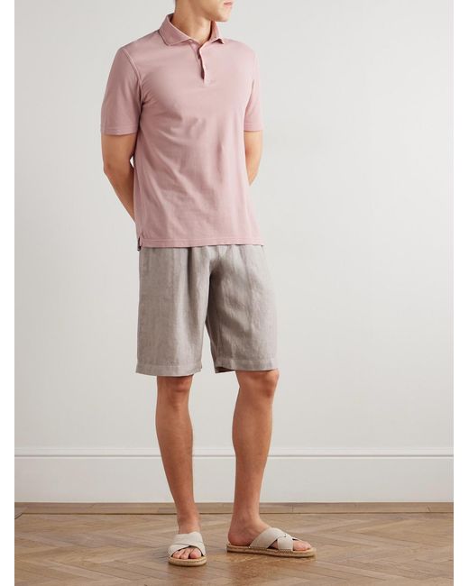 Fedeli Gray Vico Straight-Leg Linen Drawstring Shorts for men