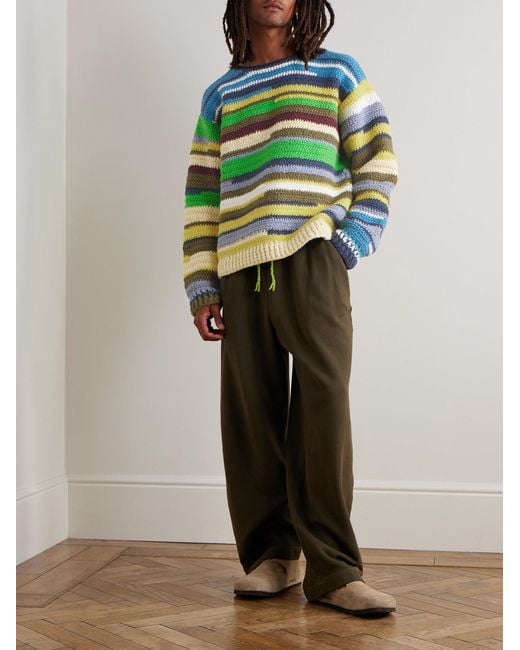 Striped Crocheted Organic Cotton Sweater di The Elder Statesman in Blue da Uomo