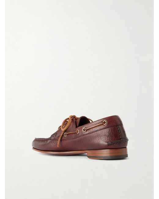 Yuketen Brown Italian Hex Eye Leather Boat Shoes for men