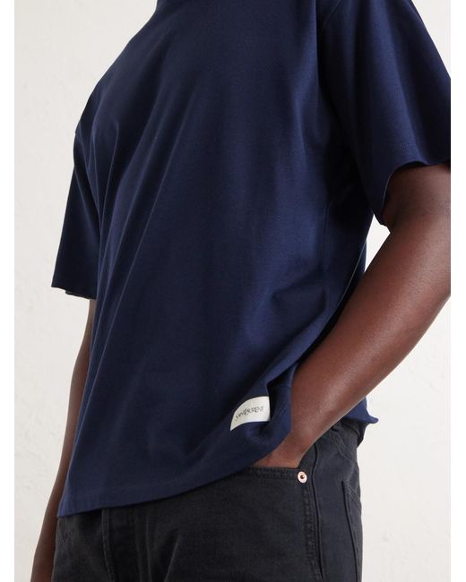 Saint Laurent Blue Logo-appliquéd Cotton And Modal-blend Jersey T-shirt for men