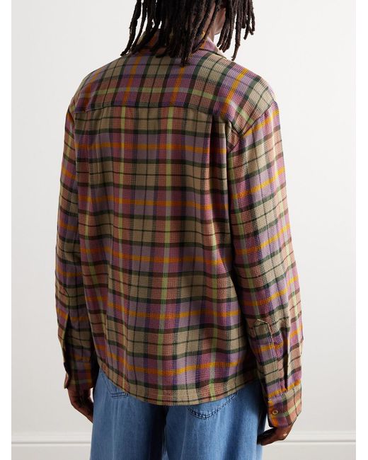 The Elder Statesman Multicolor Burnout Camp-Collar Checked Wool Shirt for men