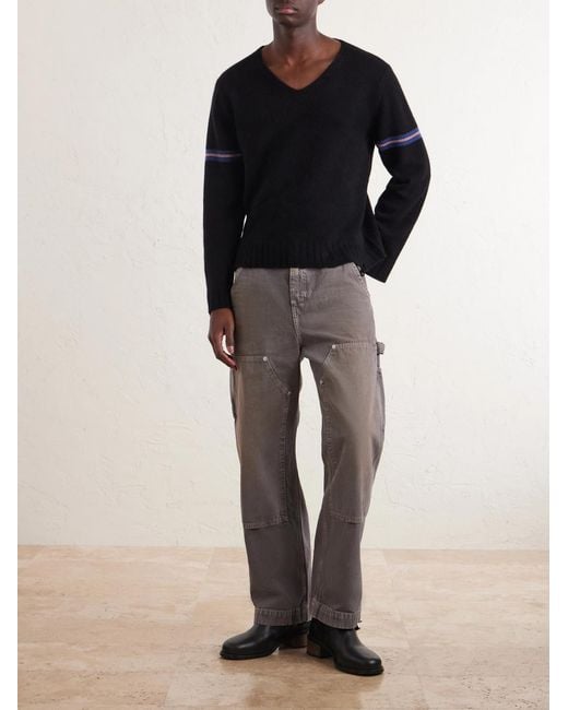 Enfants Riches Deprimes Black Distressed Striped Cashmere Sweater for men