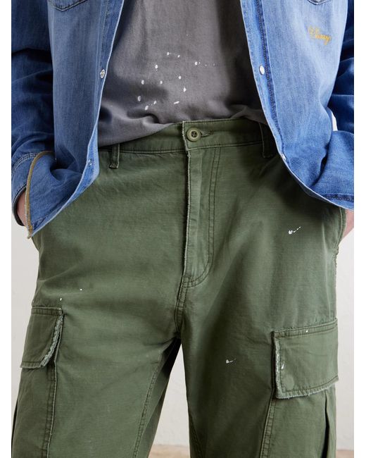 CHERRY LA Green Wide-Leg Paint-Splattered Cotton-Ripstop Cargo Trousers for men