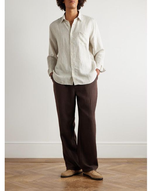 Frescobol Carioca White Telles Striped Linen Shirt for men