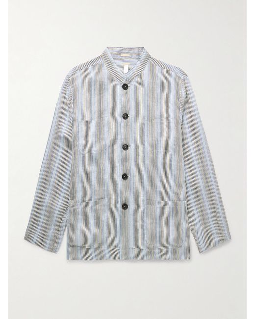 Massimo Alba Gray Cina2 Grandad-collar Striped Linen And Silk-blend Overshirt for men